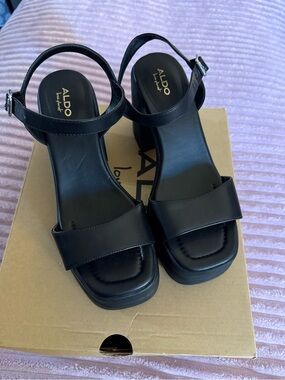 ALDO Black Women's Square Toe Block platform Heel Sandals